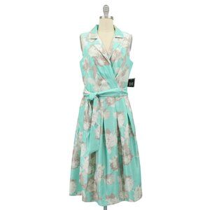 NWT JH Collectibles Floral Belted Faux Wrap Collared Sleeveless Midi Dress 12